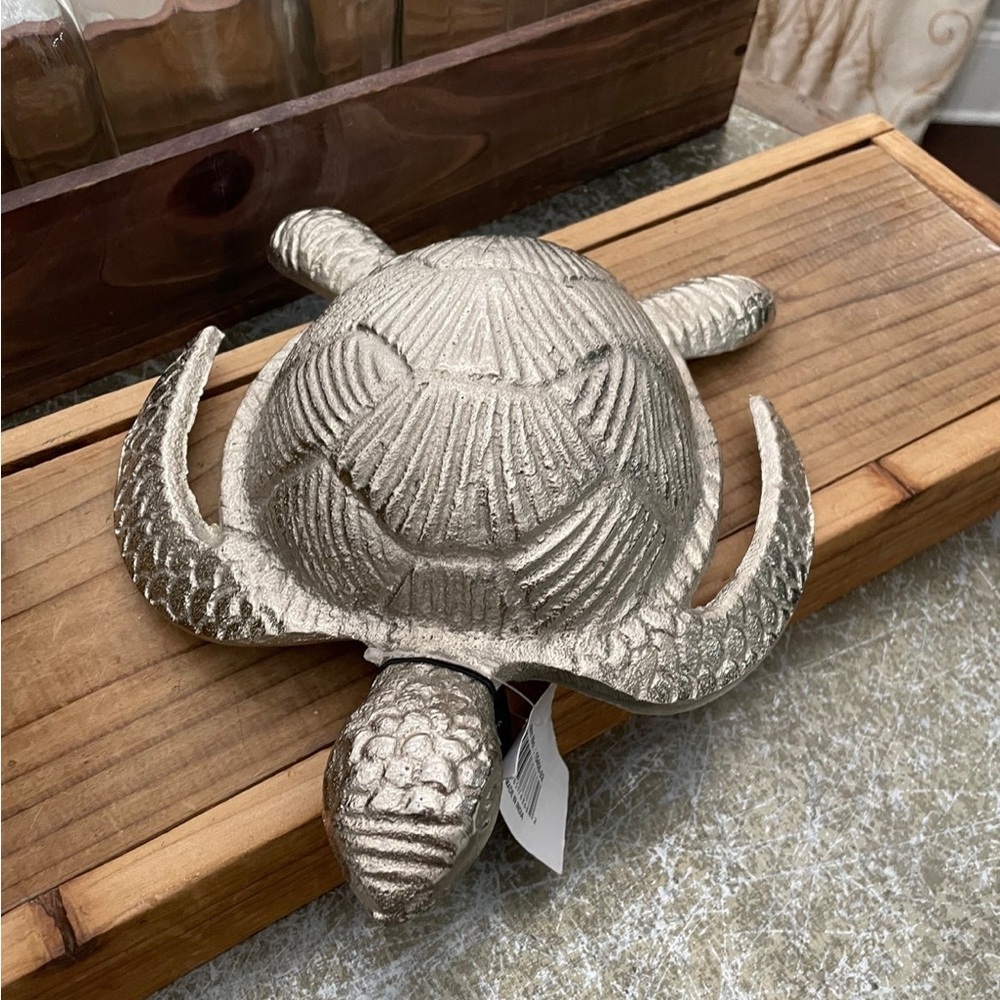 SEA TURTLE Hand Crafted Silver Pewter Metal Cast Large Turtle Sculpture Figurine - Picture 2 of 5